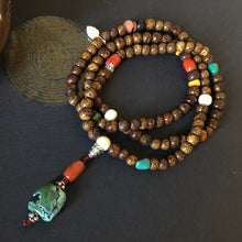 Old Star-Moon Bodhi Seeds Tibetan Mala with Tibetan Turquoise