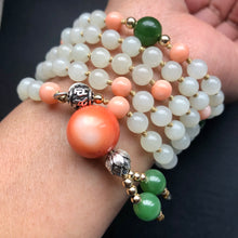 Lotus - Hetian Nephrite Jade and Antique Tibetan Coral Mala Necklace