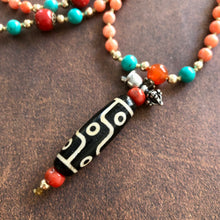 Genuine Antique Angelskin Coral and Dzi bead Mala Necklace