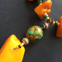 Antique Baltic Amber and Tibetan turquoise necklace