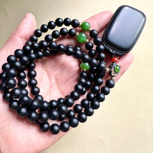 Fine Black Nephrite Jade Beads and Pendant Necklace