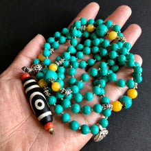 Vintage Chinese Turquoise and Old Dzi bead Mala Necklace