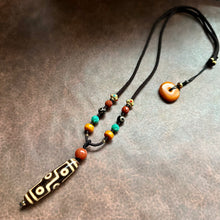 Vintage Nine-Eyes Dzi Bead Amulet Necklace