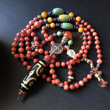 Genuine Antique Tibetan Red Coral with Dzi Mala Necklace