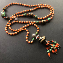 Genuine Antique Tibetan Coral and Old Dzi Mala Necklace