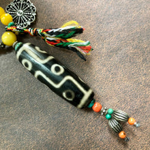 Genuine Amber Tibetan Mala with 9-eye Old Dzi Bead Necklace