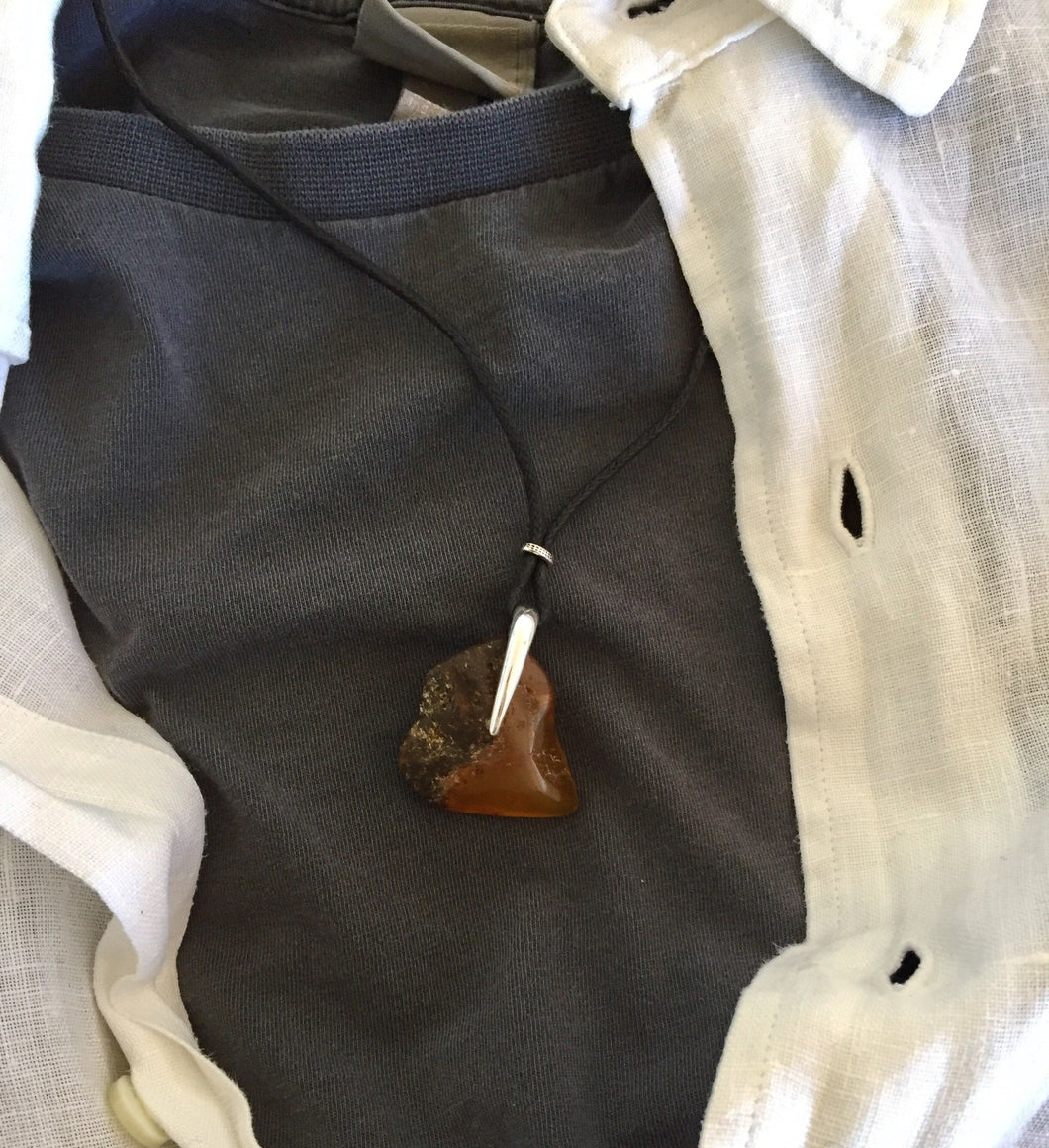 Raw Amber Balance Pendant Necklace for Men