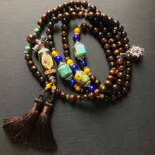 Genuine Tibetan Black Golden Coral and Dzi Mala Necklace