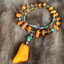 Antique Baltic Amber and Tibetan turquoise necklace
