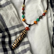 Vintage Nine-Eyes Dzi Bead Amulet Necklace