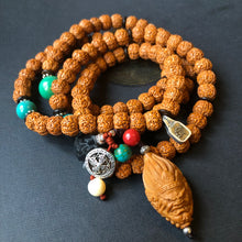 Rudraksha Bodhi Seeds Tibetan Mala with Date Pit Pendant