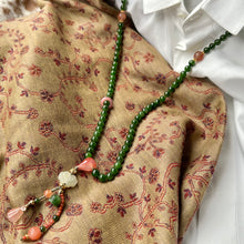 Green Nephrite Jade and NanHong Icy-Float Agate Mala Necklace