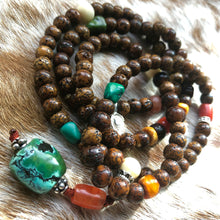 Old Star-Moon Bodhi Seeds Tibetan Mala with Tibetan Turquoise