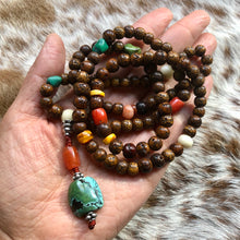 Old Star-Moon Bodhi Seeds Tibetan Mala with Tibetan Turquoise