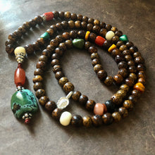 Old Star-Moon Bodhi Seeds Tibetan Mala with Tibetan Turquoise