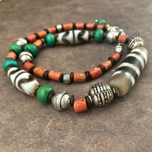 Genuine Tibetan Dzi Beads with Turquoise and Coral Necklace
