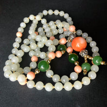 Lotus - Hetian Nephrite Jade and Antique Tibetan Coral Mala Necklace