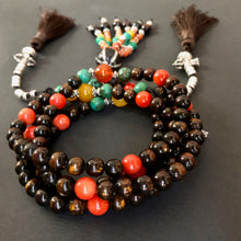 Genuine Tibetan Black Golden Coral and Old Dzi Mala Necklace