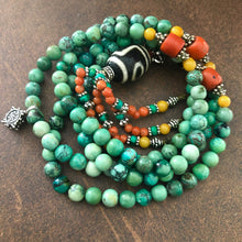 Genuine Antique Tibetan Turquoise and Dzi bead Mala Necklace