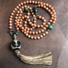 Genuine Antique Tibetan Coral and Old Dzi Beads Mala Necklace