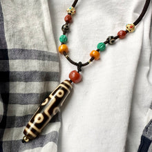 Vintage Nine-Eyes Dzi Bead Amulet Necklace