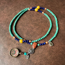 Genuine Hubei Turquoise Mala Necklace with Zakiram Thangka Pendant