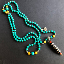 Vintage Chinese Turquoise and Old Dzi bead Mala Necklace