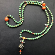 Genuine Antique Tibetan Turquoise, Coral and Dzi bead Mala Necklace