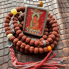 Hand-painted Amitabha Buddha Thangka on Rudraksha Bodhi Seeds Tibetan Mala