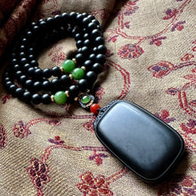 Fine Black Nephrite Jade Beads and Pendant Necklace