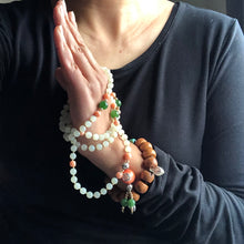 Lotus - Hetian Nephrite Jade and Antique Tibetan Coral Mala Necklace