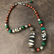 Genuine Tibetan Dzi Beads with Turquoise and Coral Necklace