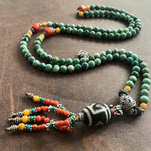 Genuine Antique Tibetan Turquoise and Dzi bead Mala Necklace