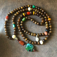 Old Star-Moon Bodhi Seeds Tibetan Mala with Tibetan Turquoise