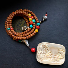 Tibetan Cypress (Baixiang) Bodhi Seeds Tibetan Mala with Dragon Pendant