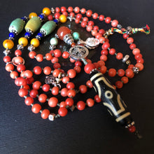 Genuine Antique Tibetan Red Coral with Dzi Mala Necklace