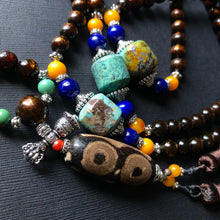 Genuine Tibetan Black Golden Coral and Dzi Mala Necklace