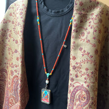 Certified NanHong Agate and Turquoise Mala Necklace with “Medicine Buddha” Thangka Pendant