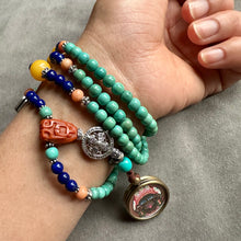 Genuine Hubei Turquoise Mala Necklace with Zakiram Thangka Pendant