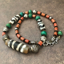 Genuine Tibetan Dzi Beads with Turquoise and Coral Necklace