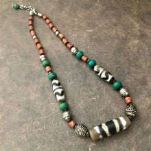 Genuine Tibetan Dzi Beads with Turquoise and Coral Necklace