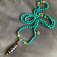 Vintage Chinese Turquoise and Old Dzi bead Mala Necklace