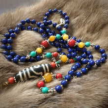 Lapis Lazuli and Old Dzi bead Tibetan Mala Necklace