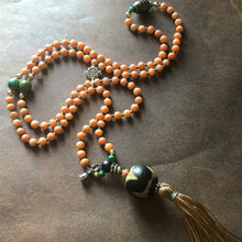 Genuine Antique Tibetan Coral and Old Dzi Beads Mala Necklace