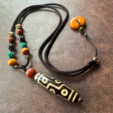 Vintage Nine-Eyes Dzi Bead Amulet Necklace