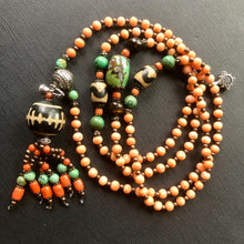 Genuine Antique Tibetan Coral and Old Dzi Mala Necklace