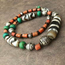 Genuine Tibetan Dzi Beads with Turquoise and Coral Necklace