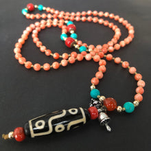 Genuine Antique Angelskin Coral and Dzi bead Mala Necklace