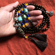 Genuine Tibetan Black Golden Coral and Dzi Mala Necklace