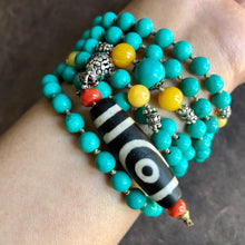 Vintage Chinese Turquoise and Old Dzi bead Mala Necklace